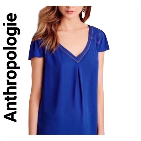 ANTHROPOLOGIE MAEVE Royal Blue Semi Sheer Blouse size 0 - Picture 1 of 4